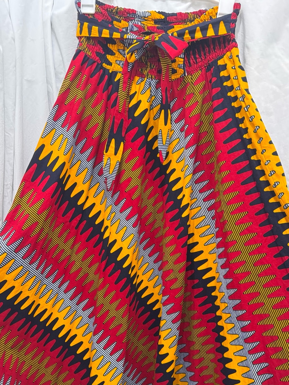 Colorful Red & Yellow A-Line Maxi Skirt with Elastic Waist